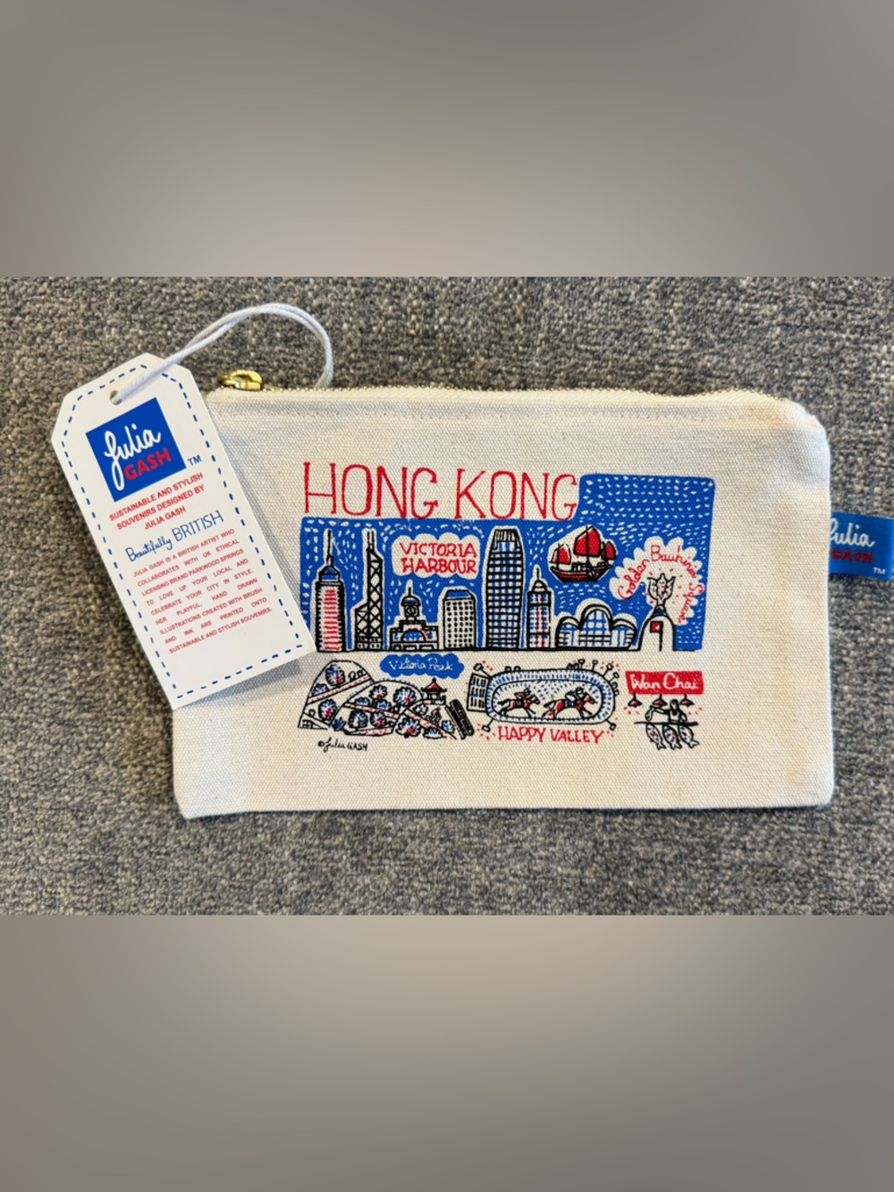 Julia Gash Hong Kong Skyline Canvas Zip Accessory Pouch